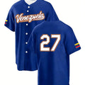 Venezuelan Flag Style Adult Short-Sleeve Baseball Jersey Button-Down Breathable Outdoor Sports Essential