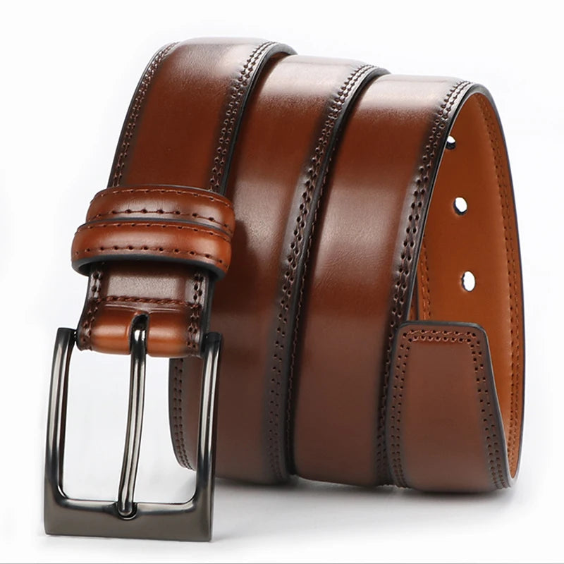 Men's genuine leather belt 1 2/6", a fashionable, simple, and durable belt gift suitable for various occasions