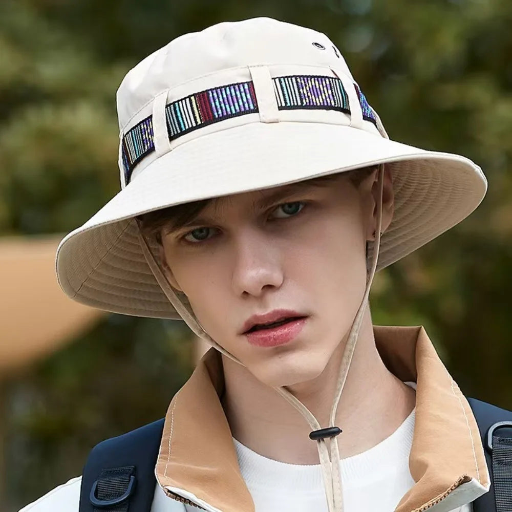 Casual Sun Protection Sun Hats Breathable Adjustable Drawstring Bucket Hat Quick-Dry Fisherman Hats Outdoor