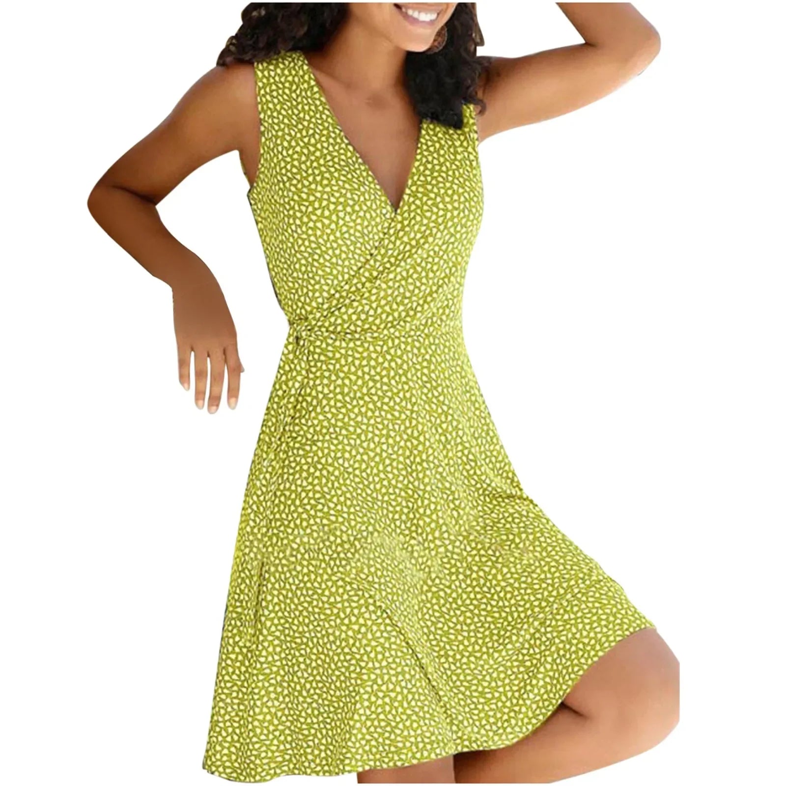 Casual Plus Size Women's Floral Wrap V Neck Midi Dress A Line Swing Cap Sleeve Midi Vestidos De Fiesta