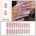 3D Butterfly Coffin Press-On Nails | 24pcs Ultra Long | French Gradient Floral Diamond Design