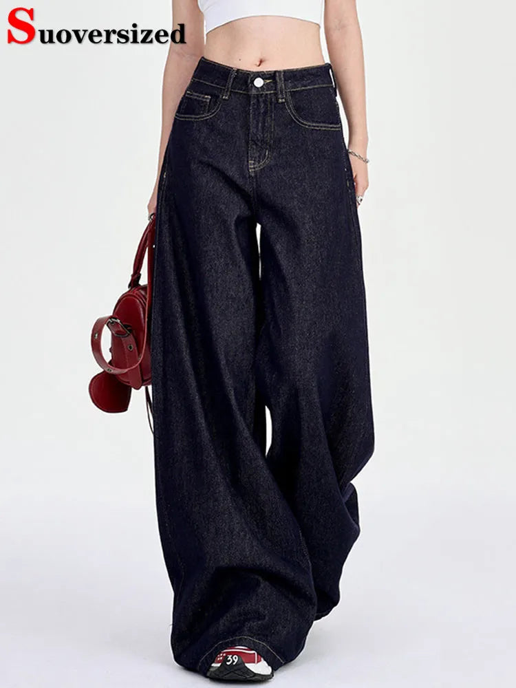 Korean Fashion Baggy Wide Leg Jeans Women Vintage High Waist Loose Straight Denim Pants Casual Classic Solid Streetwear Vaqueros