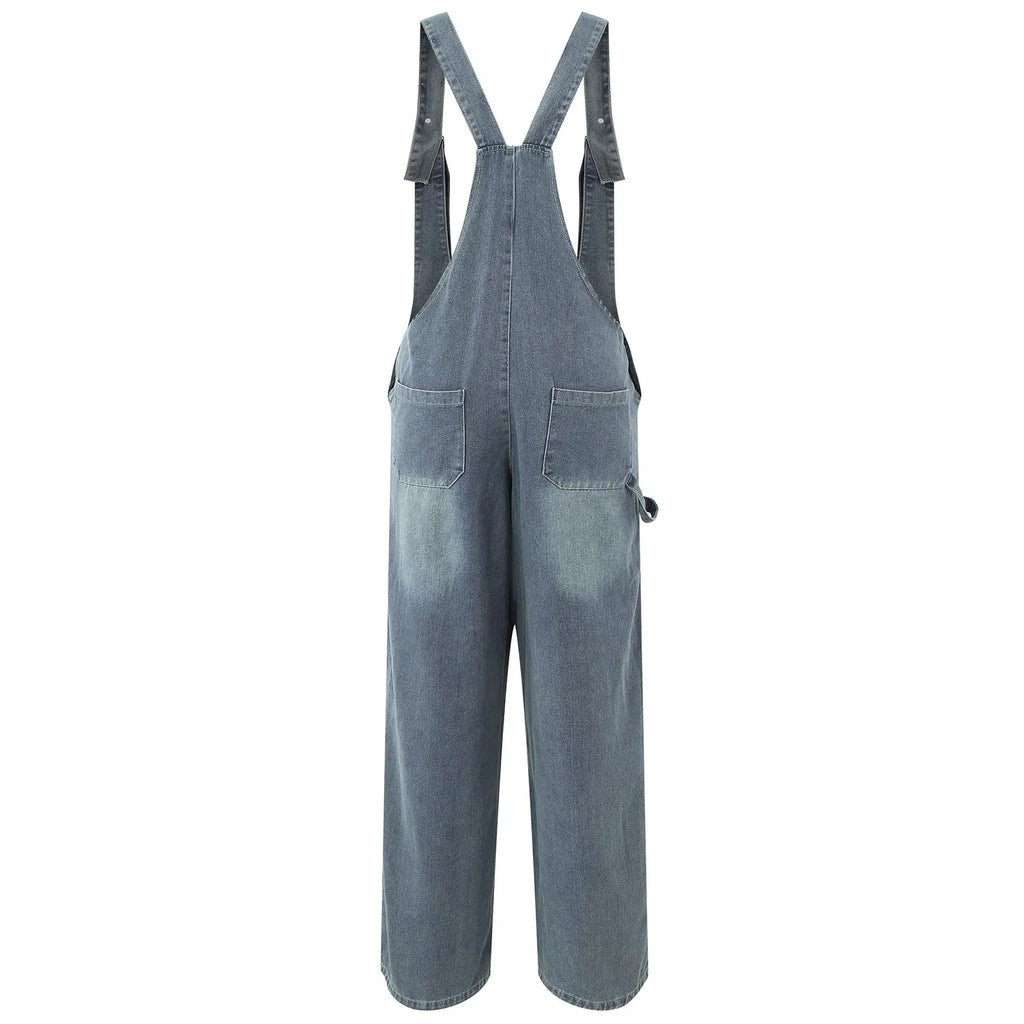 Women Adjustable Straps Loose Straight Wide Leg Jeans Dress Romper