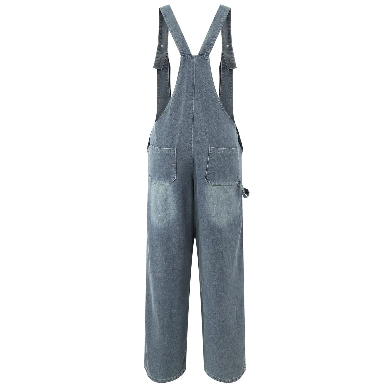 Women Adjustable Straps Loose Straight Wide Leg Jeans Dress Romper