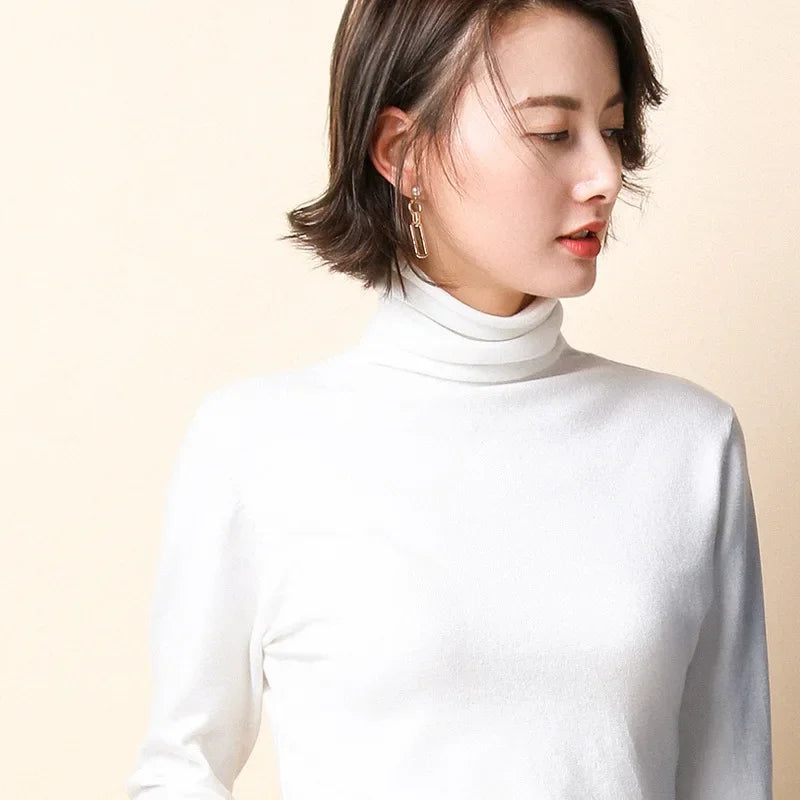 Turtleneck Women Sweater Warm Winter Solid Korean Stretch Slim Lady Jumpers Cashmere Black Sweater Pullover Femme Basic Knitwear