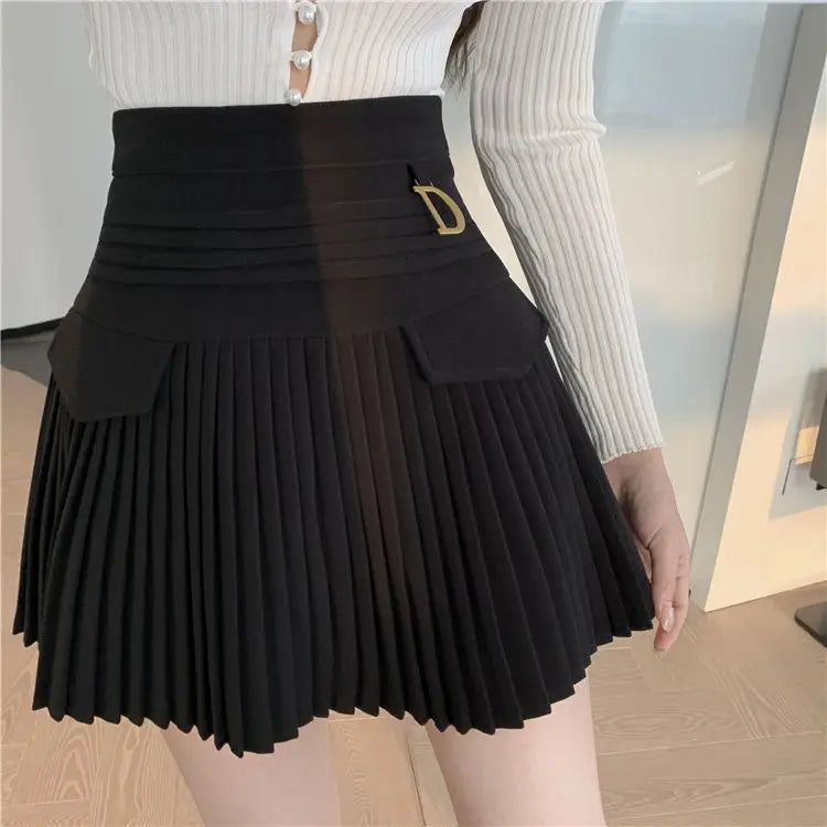 White Pleated Skirt Women  High Waist Skater Skirt Female Korean A-Line High Fashion Casual Short Skirt Women Bottoms