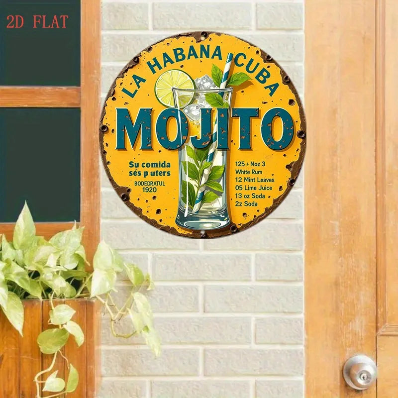 2D Flat, 1pc Vintage Mojito Cocktail Recipe Sign