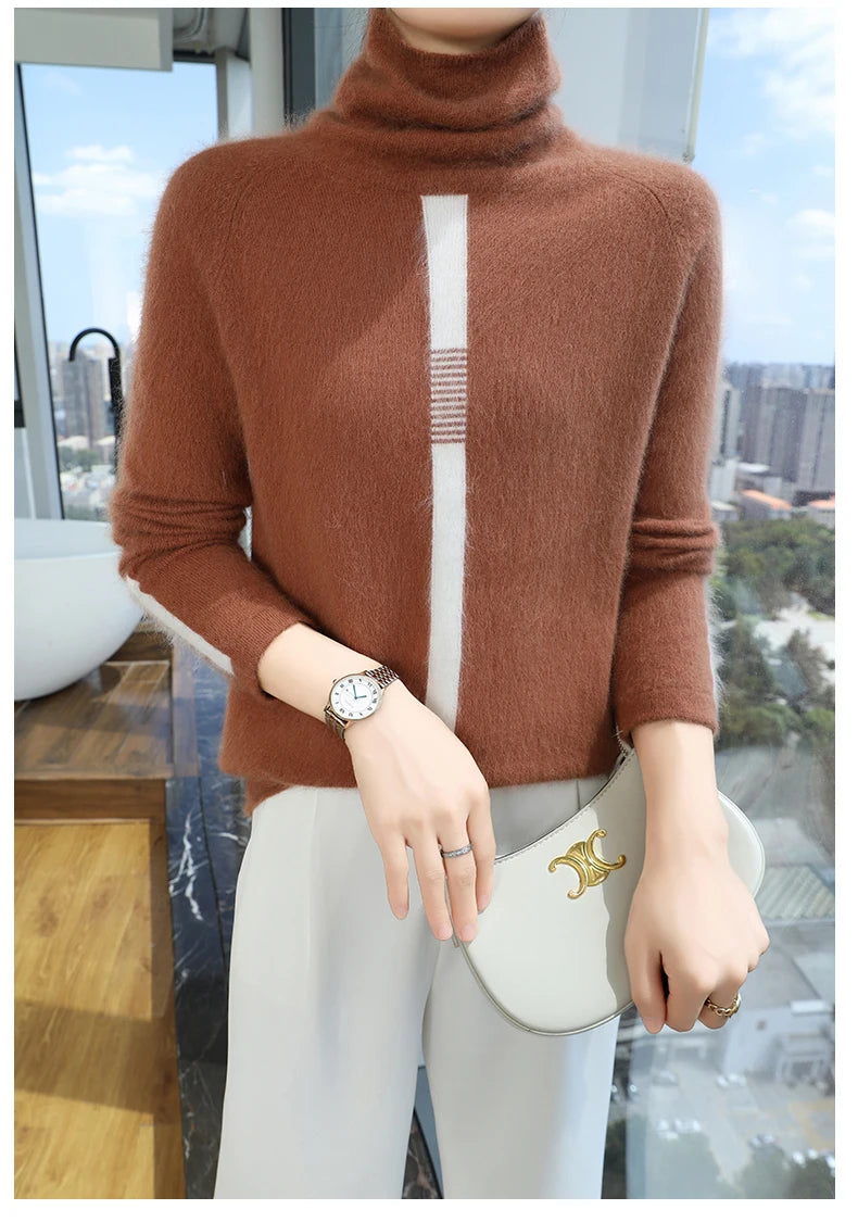 Women's Mink Cashmere Sweater High Neck Long Sleeve Autumn and Winter Fashion Soft Pullover Turtle Neck LuXury Women Top Jumper