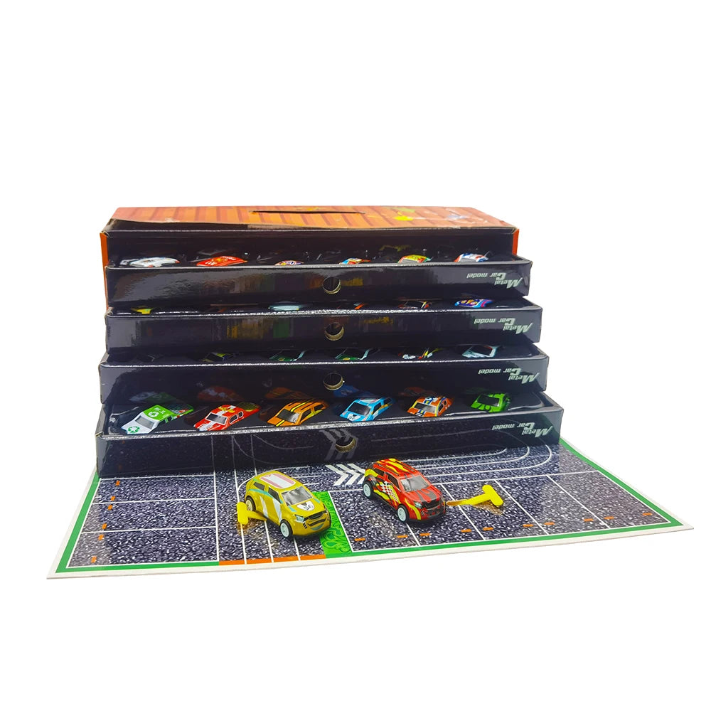 10-48 Pieces Mini Car Set Inertia Pull Back Cars for Boys Plastic Vehicle Model with Container Collection Toy Birthday Gift Kid