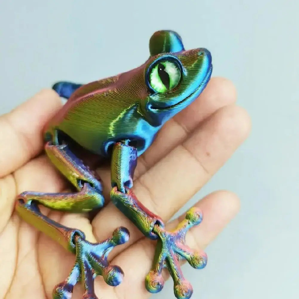 3D Printed Cute Frog Model Multi-joint Movable With Glittering Eyes Simulated Animals Model For Room Decor Accessories Kids Gift