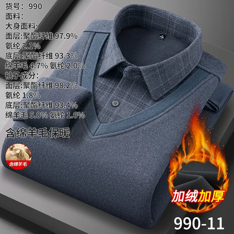 Men's long-sleeved shirt with wool, fleece, thickened, warm, casual, comfortable in winter, versatile and of high quality