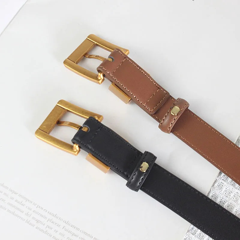 Belts Women Luxury Designer Cow Split Leather Metal Golden Buckle Letter M Belt Ladies Jeans Dress Accessories Waistband