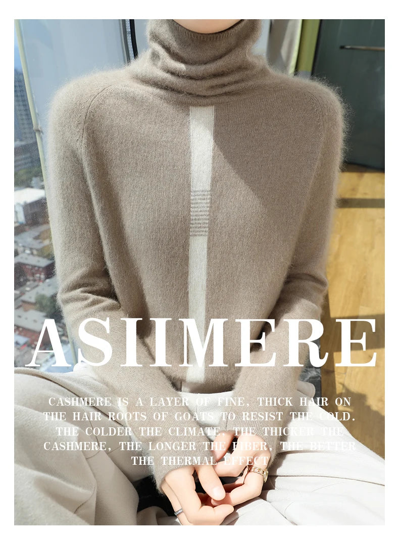 Women's Mink Cashmere Sweater High Neck Long Sleeve Autumn and Winter Fashion Soft Pullover Turtle Neck LuXury Women Top Jumper