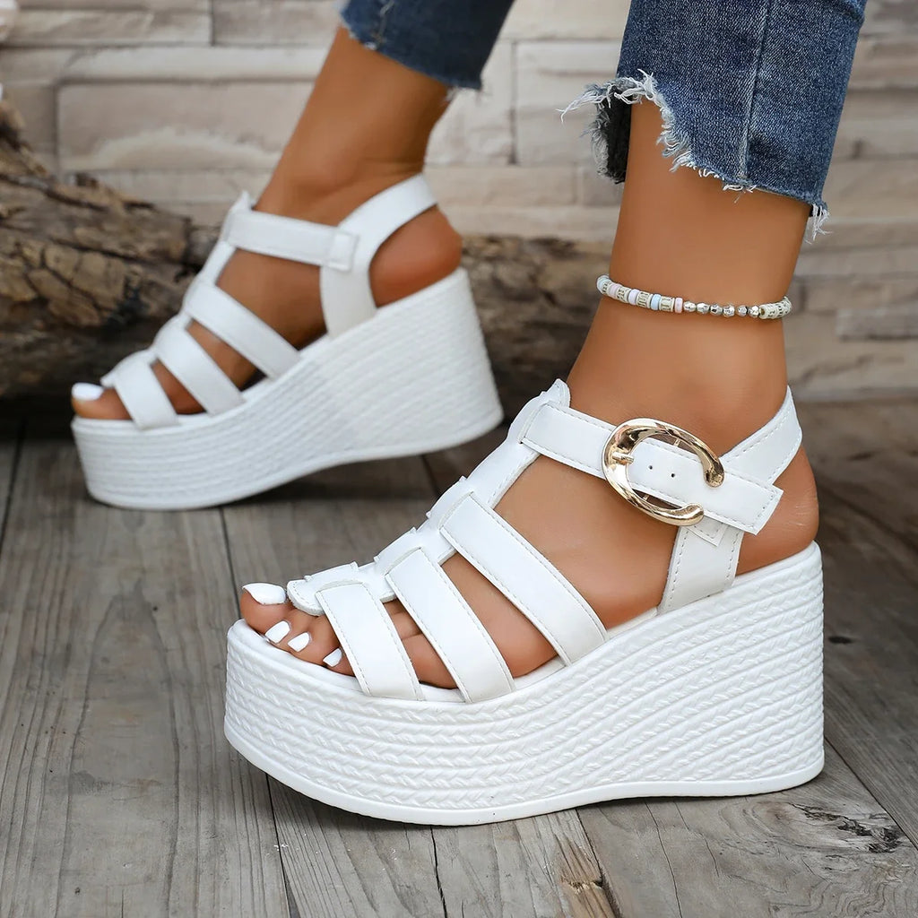 Women's Sandals 2025 new style fashionable high quality women's open-toe platform solid color large size High Heels sandals