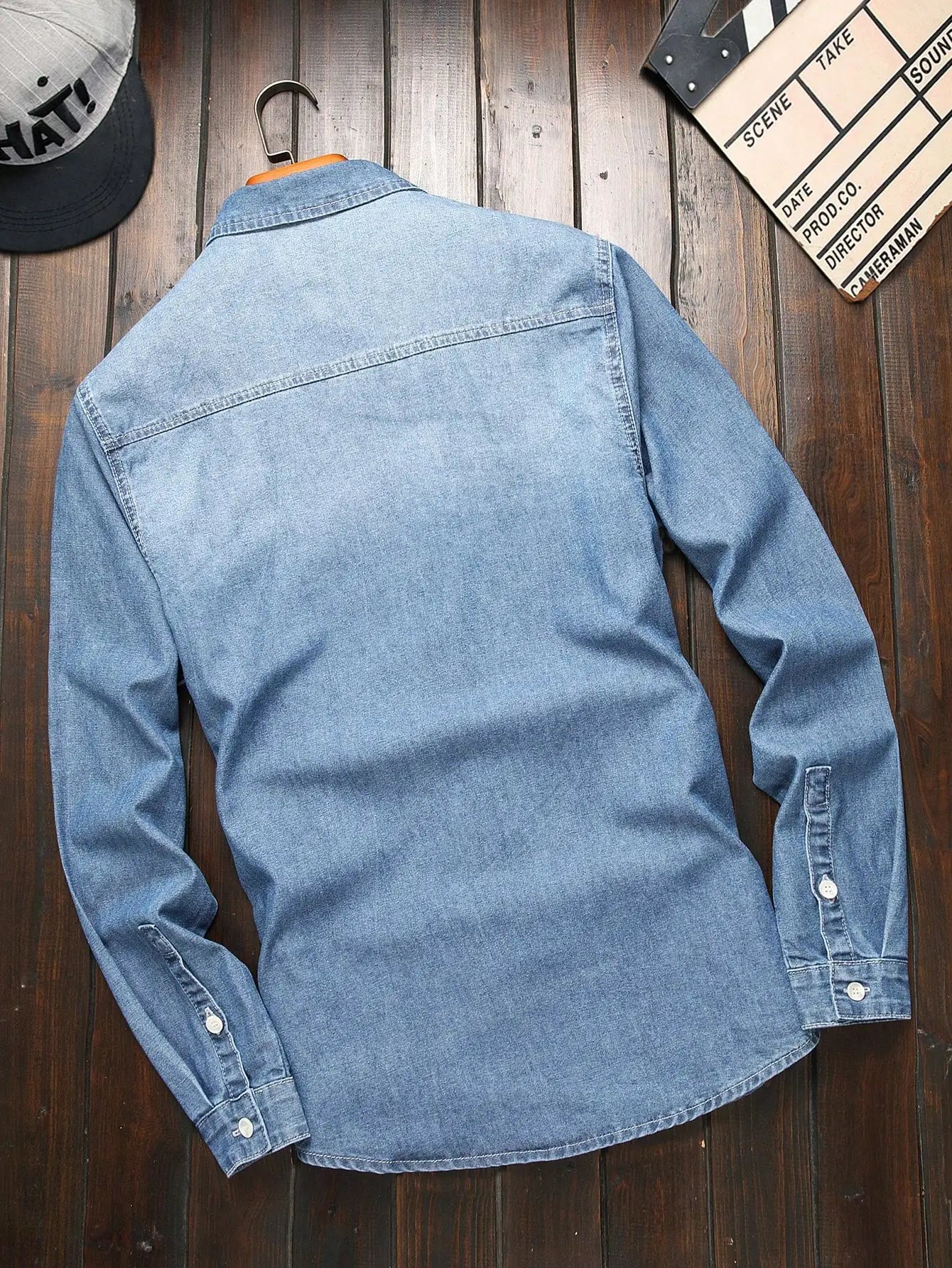 Men's denim shirts for spring and autumn. Blue denim shirts. Trendy and fashionable. Daily casual street style.