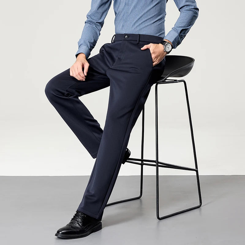 Men's Big Tall Classic Dress Pants High Elasticity Wrinkle Resistant Elegant Casual Straight Leg Business Daily Trousers