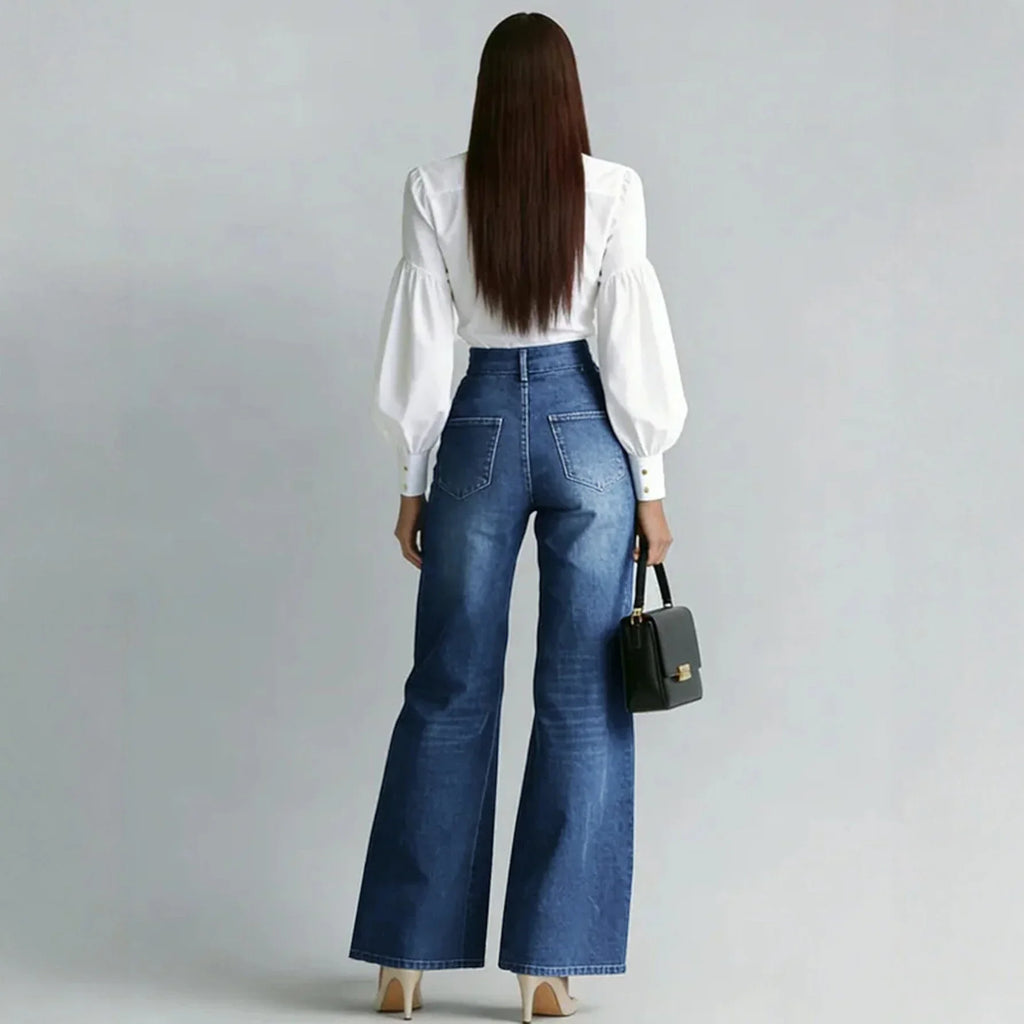 High Waist Gold Zipper Wide Leg Jeans Straight Leg Loose Denim Pant