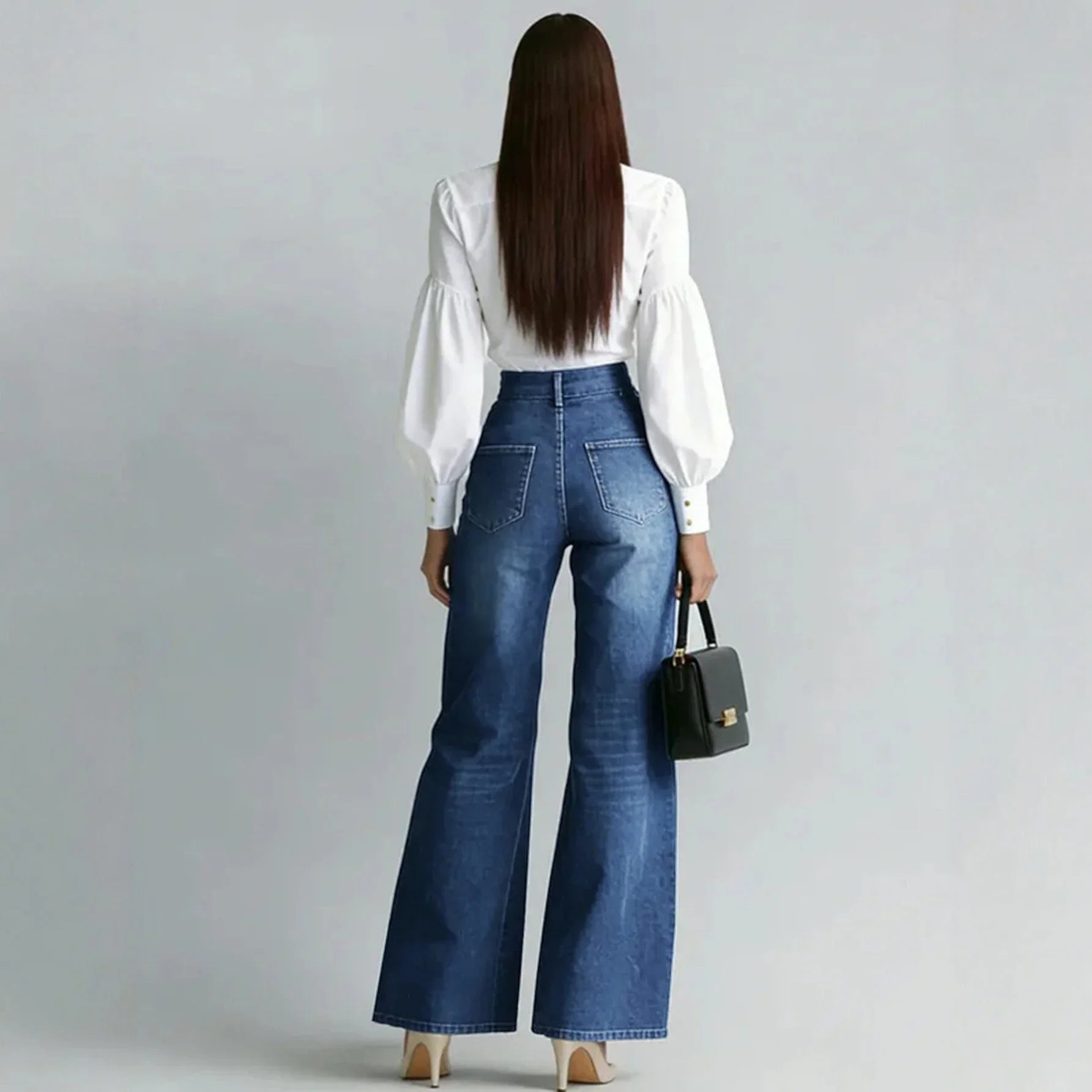 High Waist Gold Zipper Wide Leg Jeans Straight Leg Loose Denim Pant