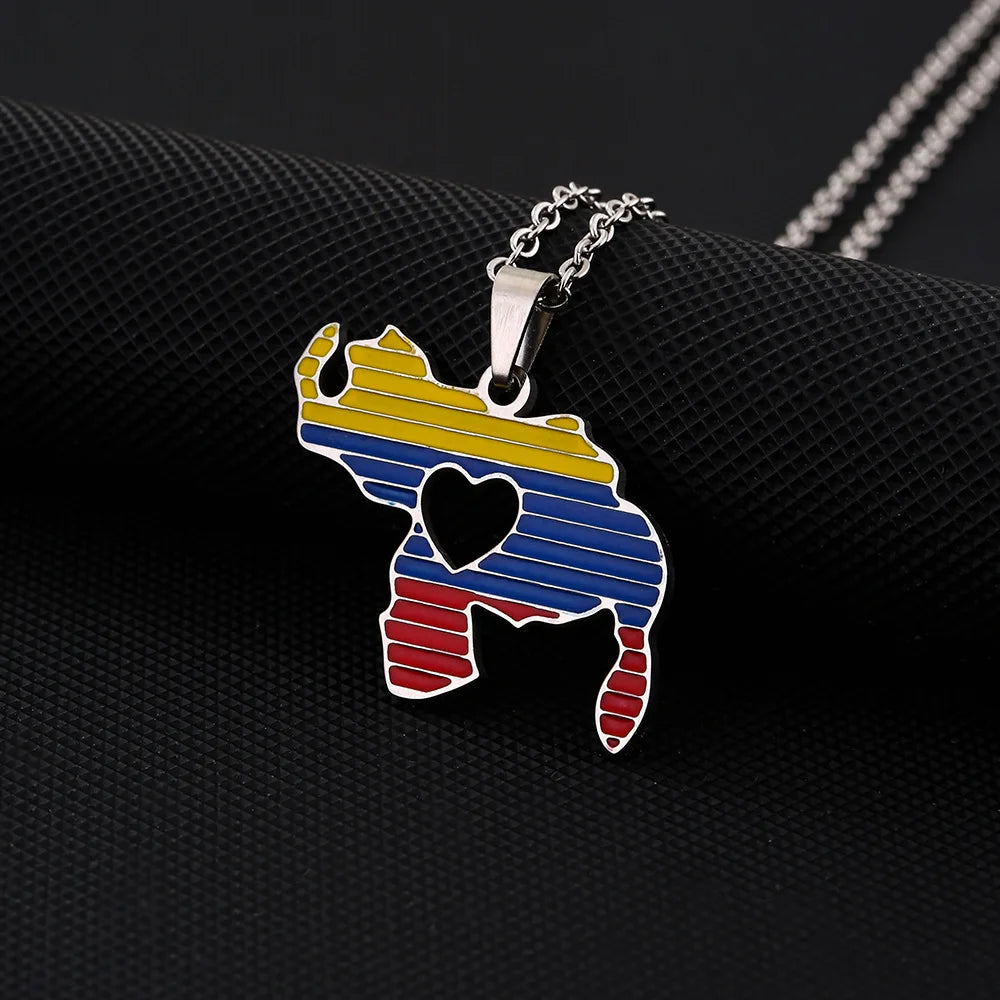 New Venezuela Map Heart Map Design Charm Pendant Necklace For Women Men Venezuelan Fine Charm Clavicle Chain Jewelry Accessories