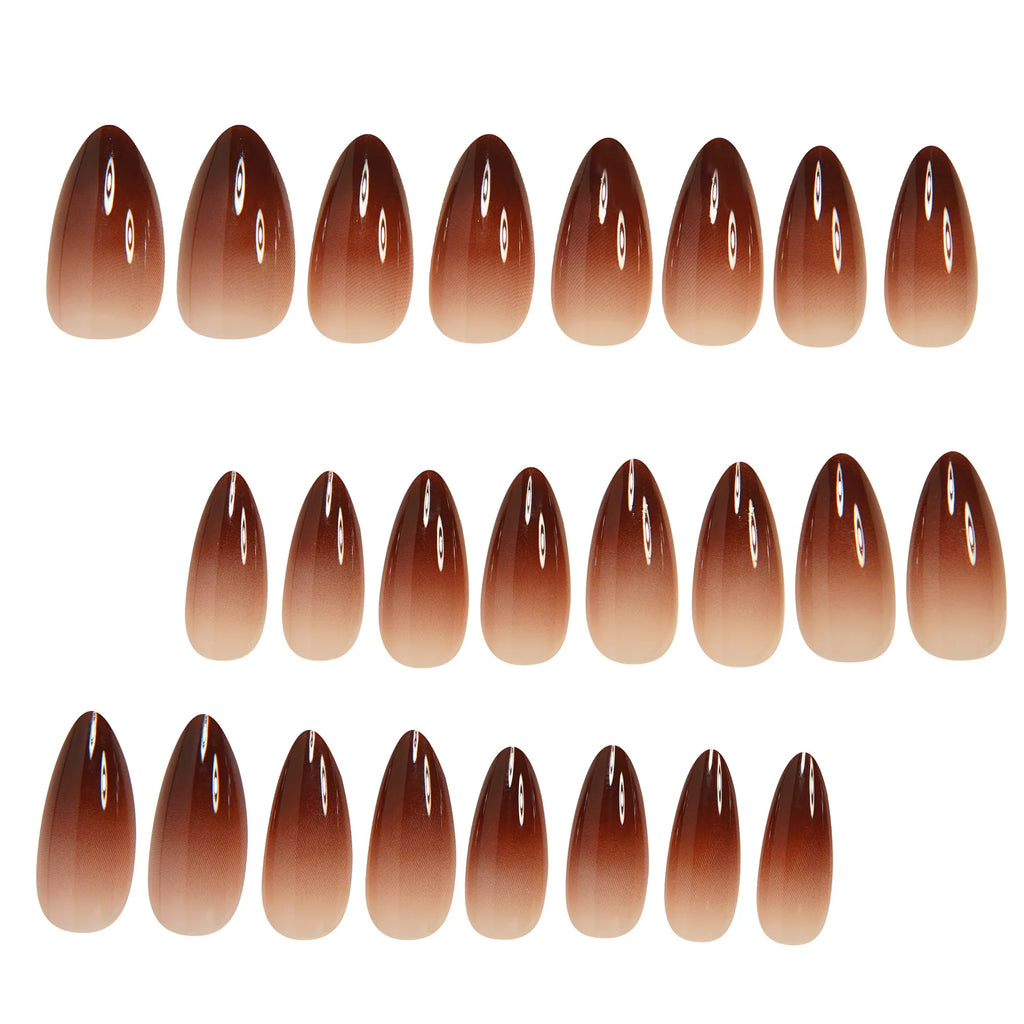 Medium fake nails for women girls gradient coffee color glossy Square almond nail tips full cover press on acrylic false nail
