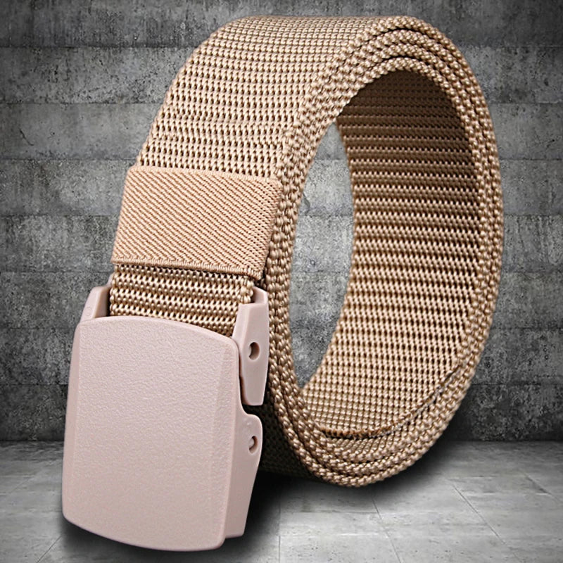 Men's Belt Casual Lightweight Breathable Tactical Outdoor Automatic Buckle Military Training Security Check Male's Canvas Belts