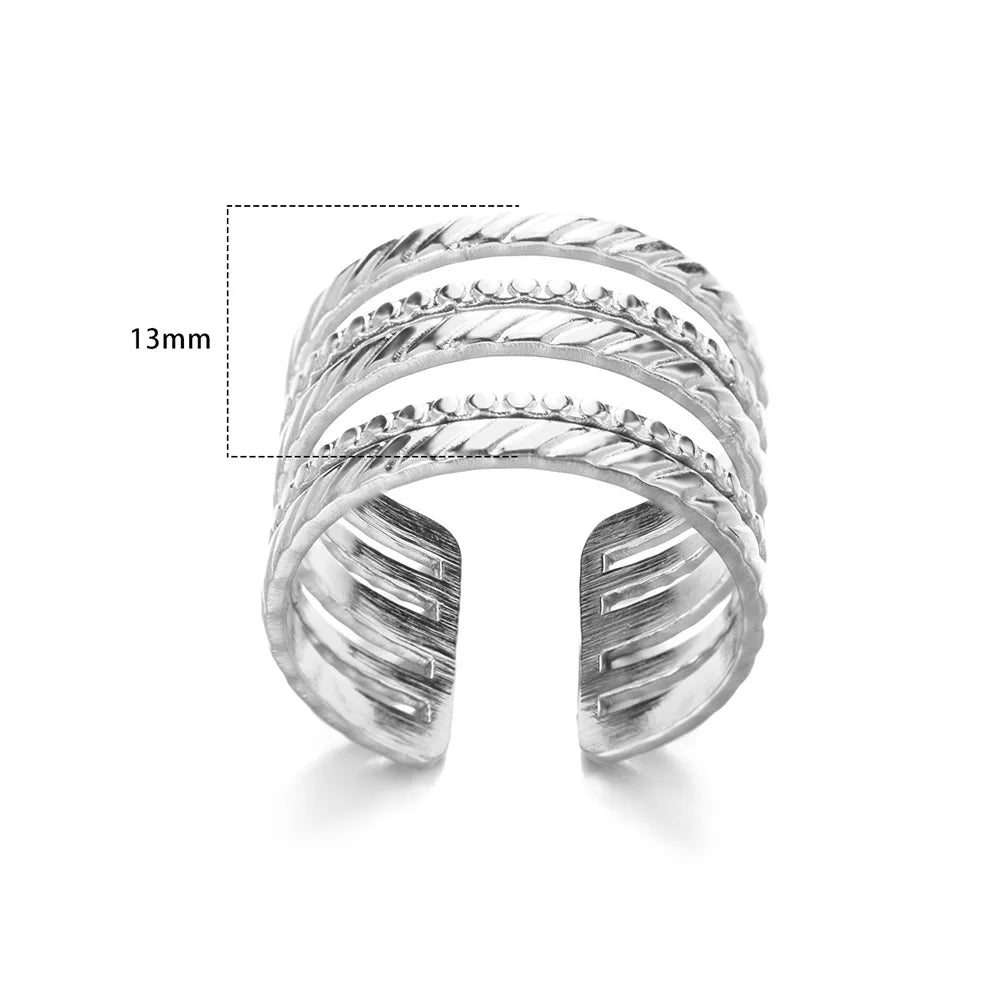 316L Stainless Steel Rings For Women Geometric Heart Wide Ring Adjustable Open Ring Fashion Jewelry Valentine's Day Gift