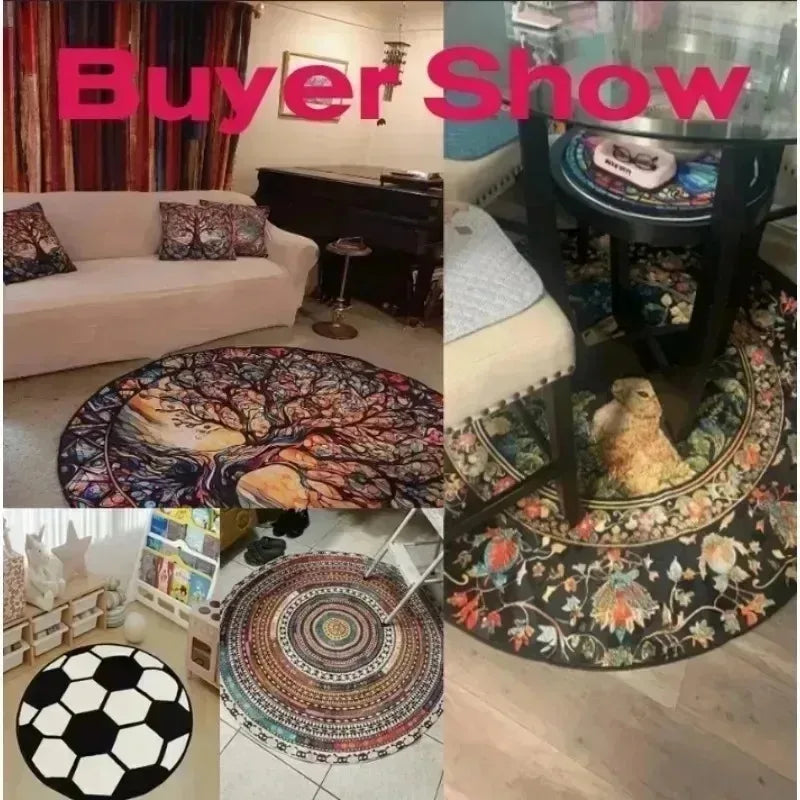 Bohemian Style Circular Carpet Indoor Carpet Bedrooms Circular Floor Mats Suitable Living Rooms Study Rooms Bathrooms Decoration