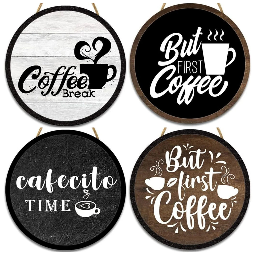 Rustic Wooden Coffee Themed Wall Plaque, Farmhouse Style Decor for Kitchen Home Office Cafe Coffee Bar Station, Ideal Housewarmi