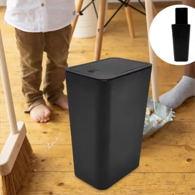 10L Small Black Bathroom Trash Can with Pop Up Lid Compact Plastic Garbage Bin For Cleaning Kitchen Food And Meal Residue