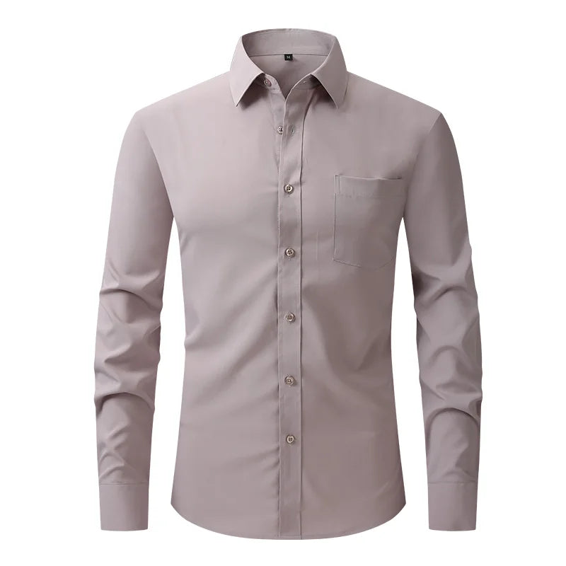 New spring and summer American men's shirt business casual long sleeve slim professional formal wear free ironing solid color