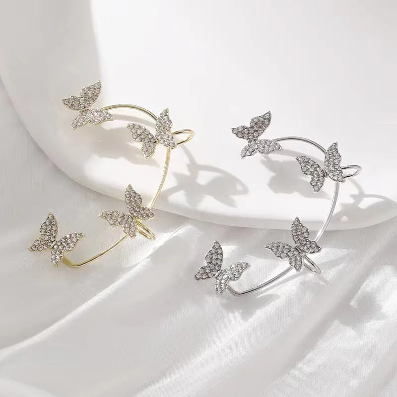 Silver Butterfly Clip-On Earrings – Sparkling Zircon Ear Cuff No Piercing