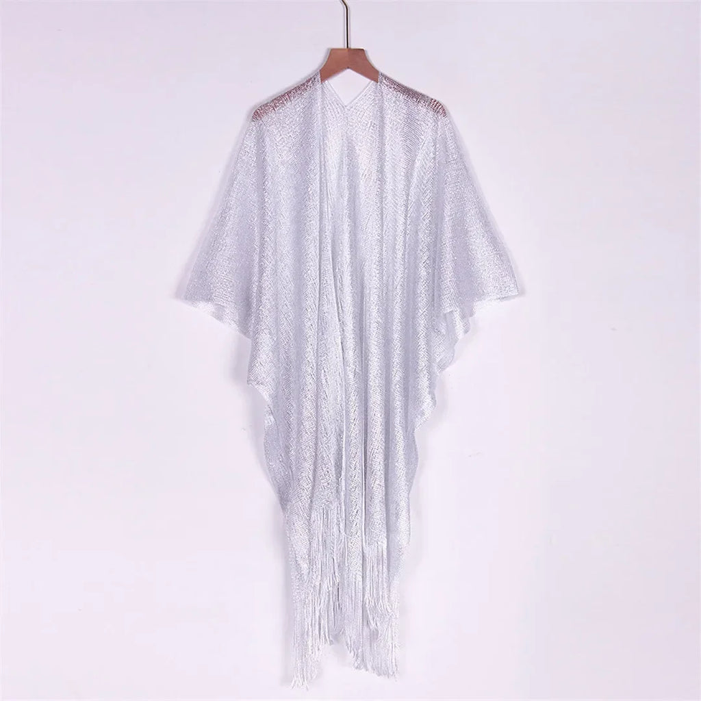Solid Bikini Cover Up Tassel Beach Dress Tunics Swimsuit Bathing Suit Women Shining Cover Ups for Swimwear Women Pareo Plage