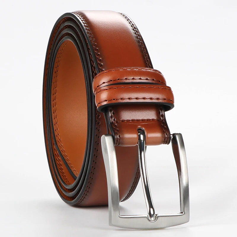 Men's genuine leather belt 1 2/6", a fashionable, simple, and durable belt gift suitable for various occasions