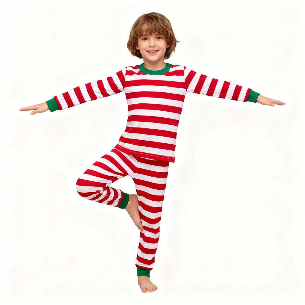 Christmas Kids Pajamas Set Red White Striped Long Sleeve Sleepwear Cute Xmas Pjs for Boys Girls Comfortable Nightwear Outfits