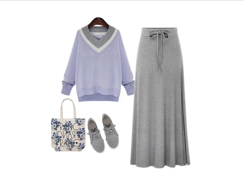 Plus Size Women's Clothing 2025 Fashion Knit Skirt Female High-waisted Long Split A-line Skirt Comforts Women Skirt