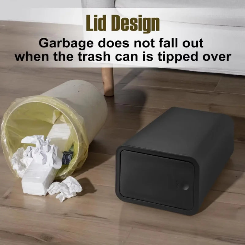 10L Small Black Bathroom Trash Can with Pop Up Lid Compact Plastic Garbage Bin For Cleaning Kitchen Food And Meal Residue