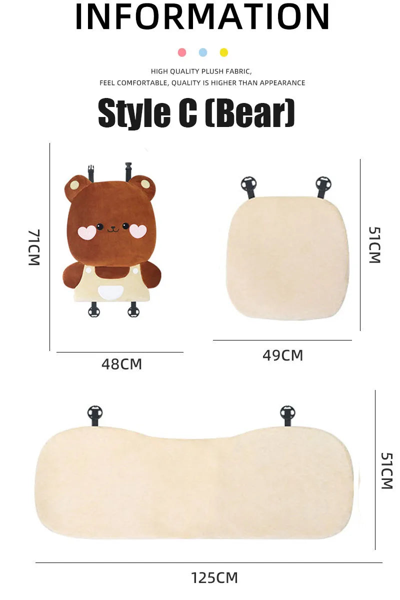 Cute Cartoon Animal Car Seat Covers Cushion Breathable Ice Silk Universal For Women Ladies Gifts Auto Interior Decor Accessories