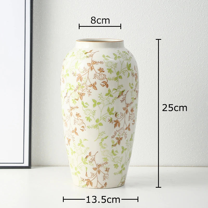 Red and White Porcelain Vase Elegant Classical Flowers Pot