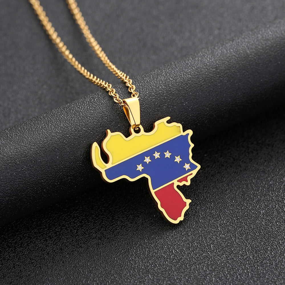 Venezuela Map Flag Pendant Necklace Stainless Steel For Women Men Gold Silver Color Charm Fashion Venezuelan Jewelry Gifts
