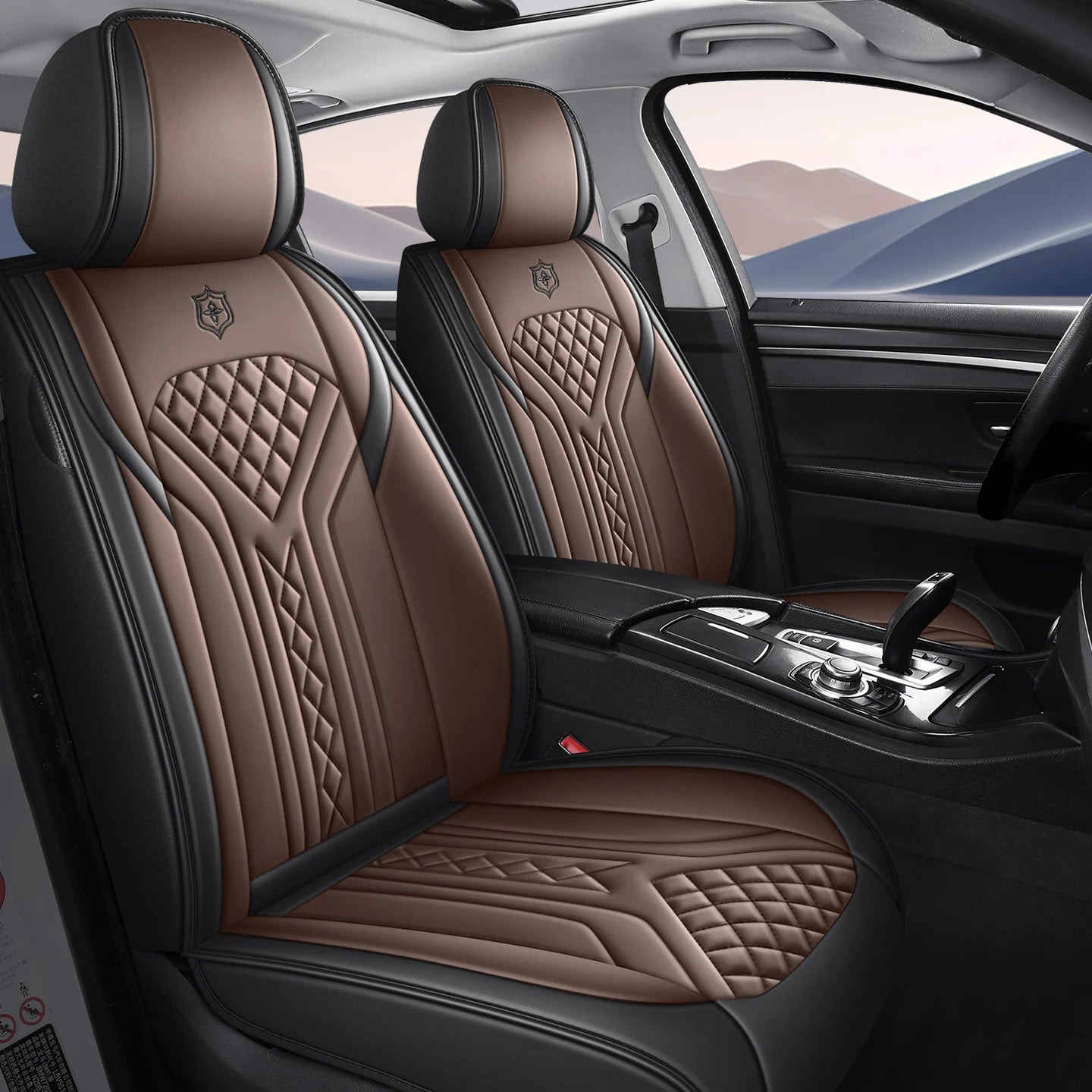 5 Seats PU Leather Car Seat Covers Full Coverage Split Headrest Soft Sponge Filled Comfortable Wear Resistant Non Slip