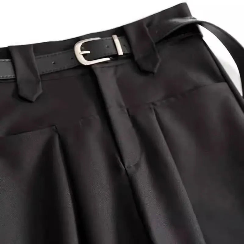 Suit Pants Ankle-Length Solid Office Lady High Waist Sashes Loose Straight Women's Pants Trousers For Women Clothing Fashion