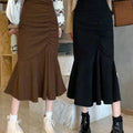 Fashion High Waist Midi Skirts for Women 2023 Spring Slim Fit  Hip Mermaid Skirt Woman Korean Ruffles Brown Skirts 2XL