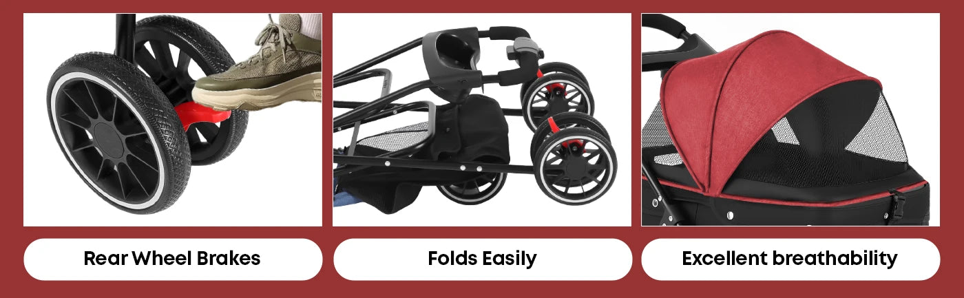 Pet Stroller For Small Medium Cats&Dogs 3 Wheels Foldable with Breathable Mesh Canopy Pet Travel Carrier Suitable Outdoor Travel