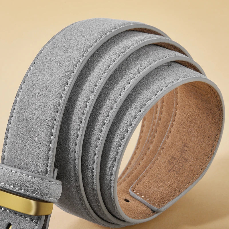 Women's Luxury Suede Cowhide Leather Belt – Gold Buckle Wide Waistband