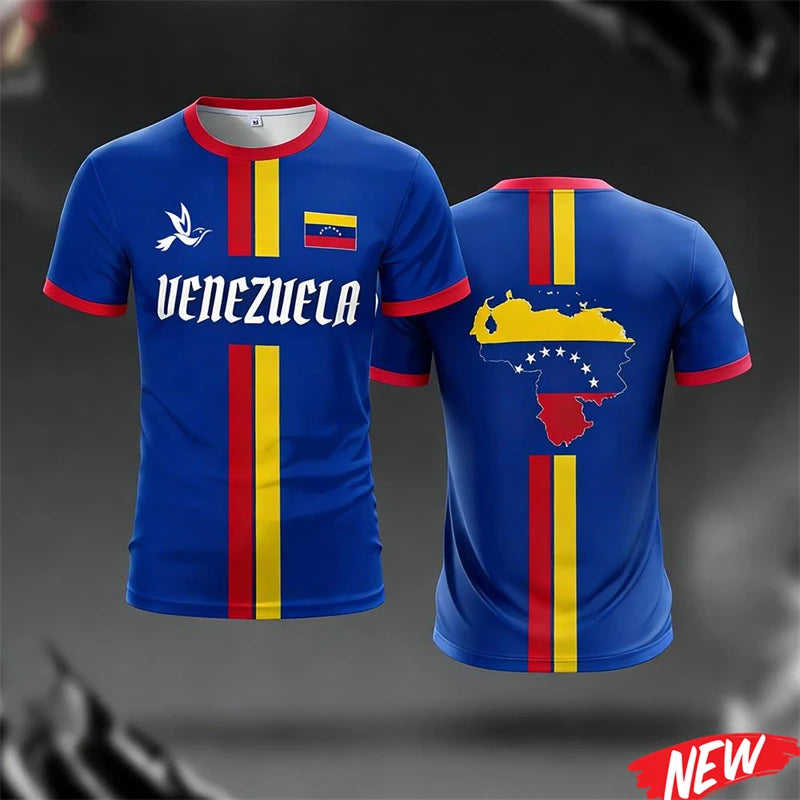 Venezuela Flag Print Jersey Summer Men's Football Training Apparel Youth Outdoor Sports Breathable Quick Drying Sports T-shirt