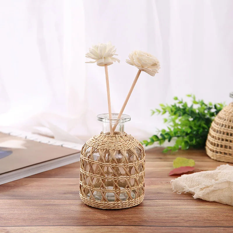 Japanese Style Hand-woven Glass Aroma Vase Small Diameter Dried Flowers Dining Table Decoration Plant Pots Decorative