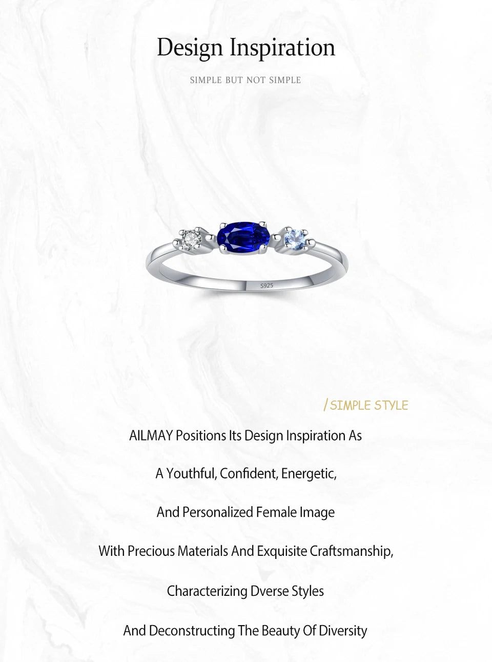 Ailmay 925 Sterling Silver Simple Stackable Blue Zircon Ring For Women's Daily Wear, Parties, And Gift Giving