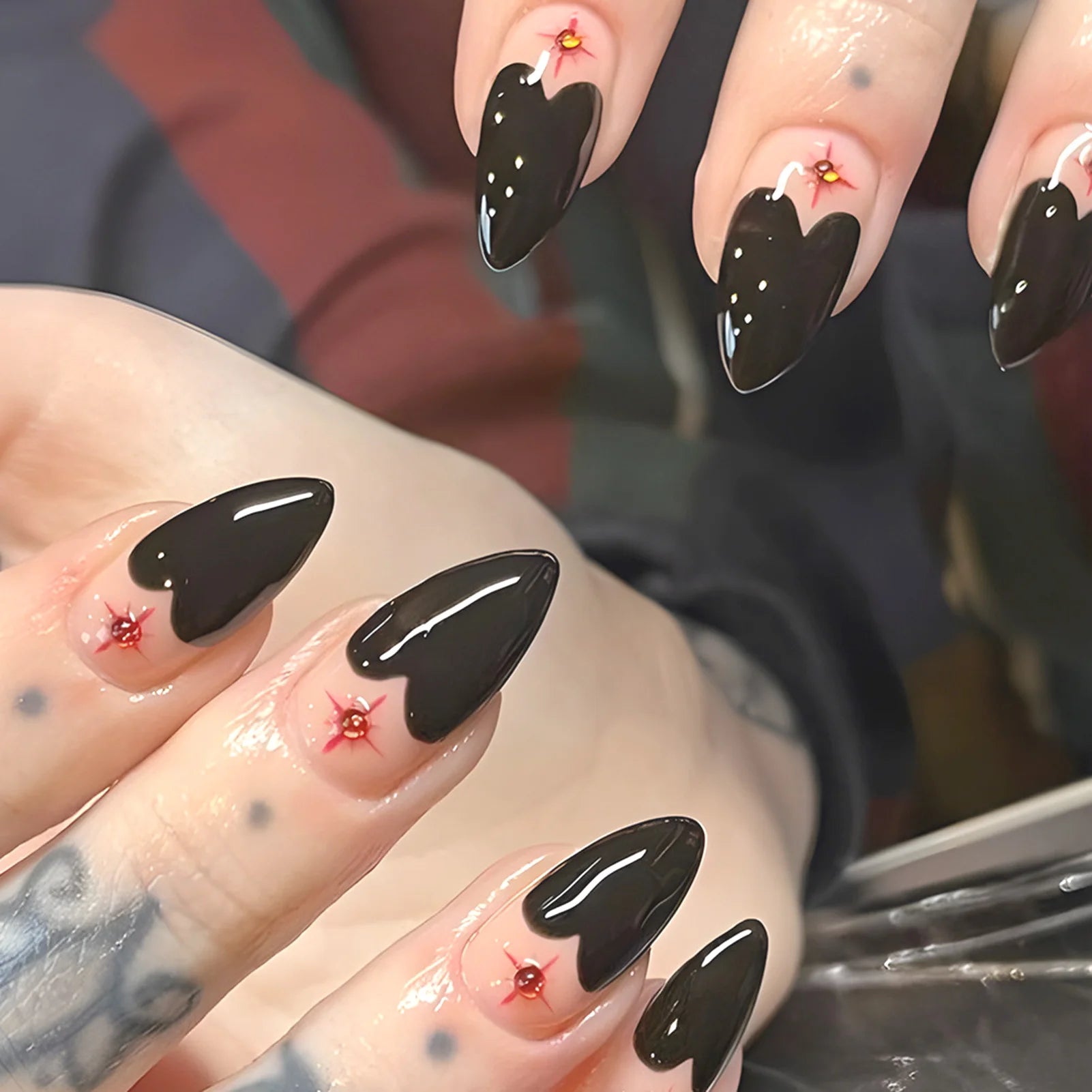 Gradient Black Fake Nails Long Ballerina Nails Press on Simple Full Cover False Nails Tips for Women Girls DIY Manicure 24Pcs