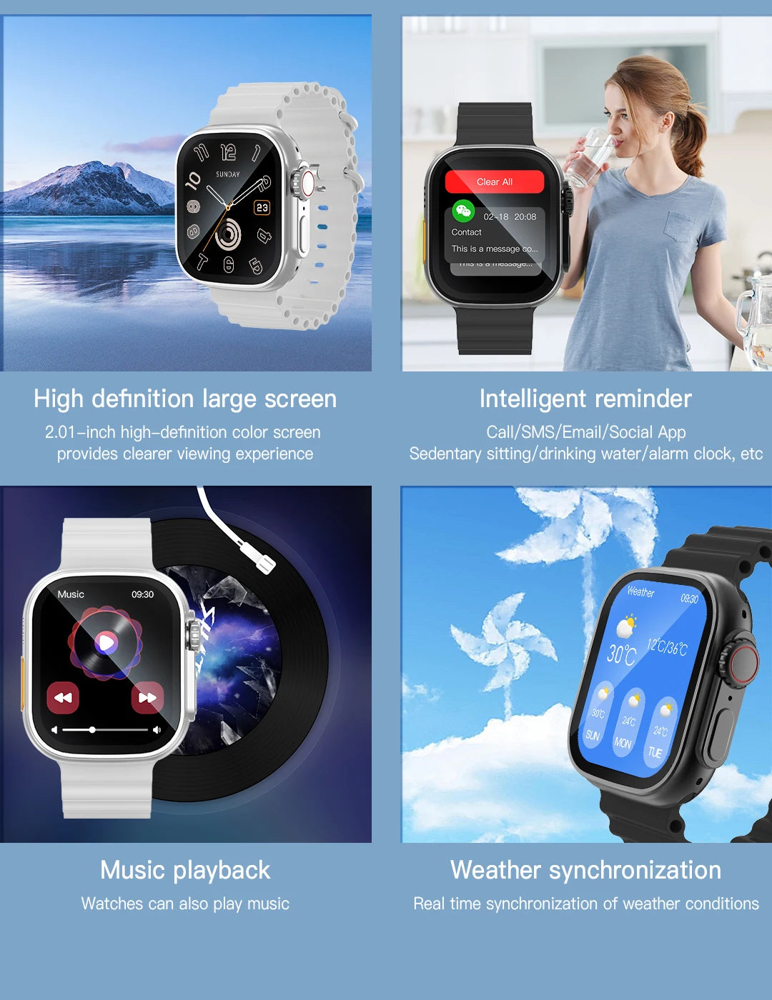Smart Watch For Men Women 2.01" HD Screen Heart Rate Blood Pressure Monitor Fitness Tracker Calorie Counter Cycling Sport Watch