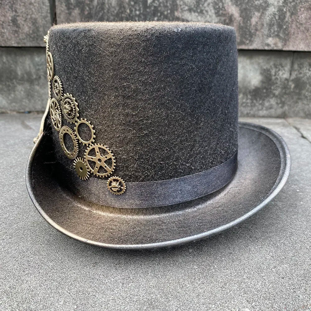 Handmade Steampunk Hat 58cm Women Men Top Hats With Gear